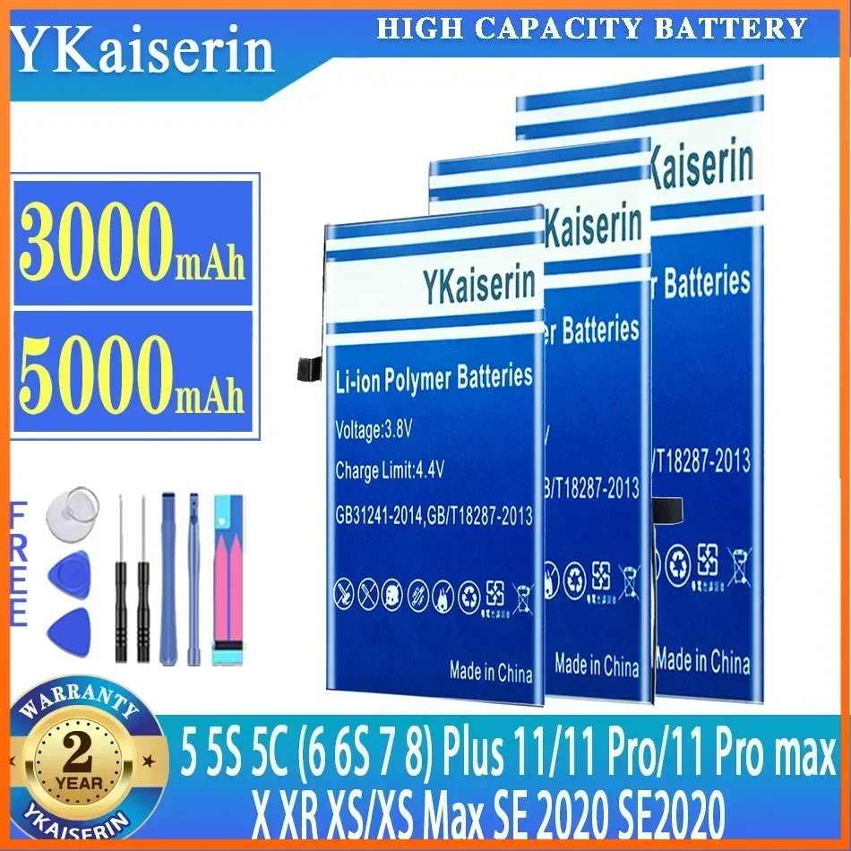 YKaiserin Battery For iPhone 5 5S 5C 11 11Pro 11pro max X XR XS Max SE 2020 SE2020 6Plus 6SPlus 7Plus 8Plus Brand New bateria