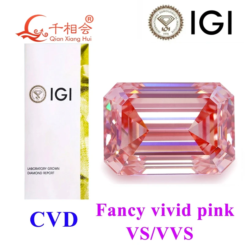 IGI Promotion 1.21CT  VS2 CVD diamond vivid pink color Emerald  shape lab grown diamond certificated stone