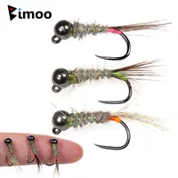 Bimoo 6 piezas # 12 # 14 # 16 fluorescentes de hundimiento rápido sin púas Jig Ninfa Fly Wet Euro Perdigon Ninfas trucha Grayling pesca señuelos con mosca