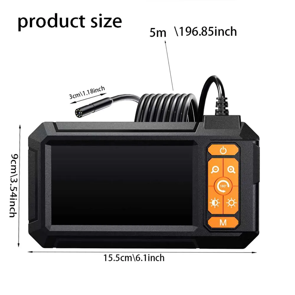 Industrielle Endoskopkamera mit 4,3-Zoll-Bildschirm, HD 1080P, USB, 8-mm-Objektiv, 8-mm-LED-Leuchten, wasserdicht, für die Inspektion von Autoleitungen und Rohren. – Detail 10
