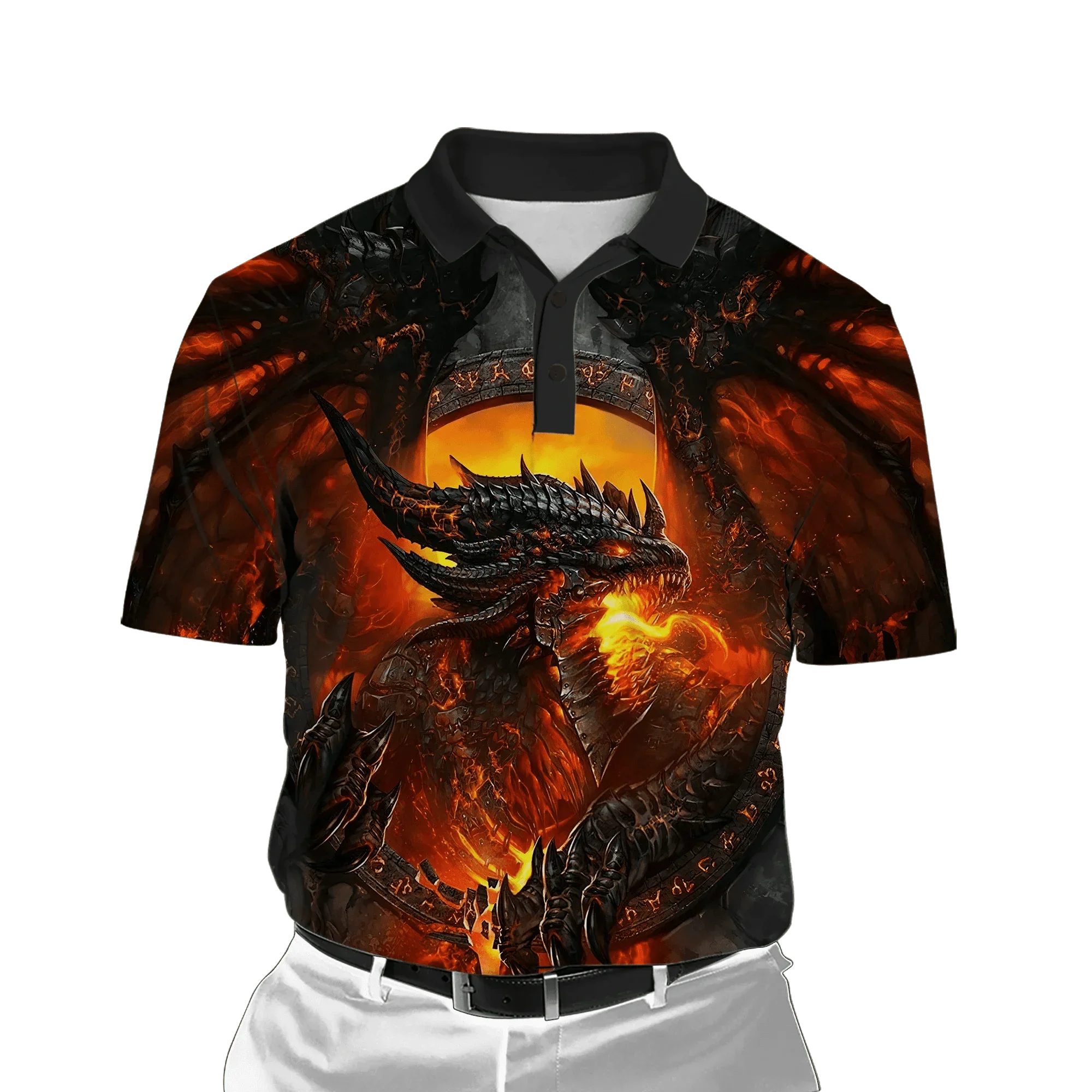 

Celtic Fire Dragon Tattoo 3D Printed High Quality Polo Shirt Men Collar Short Streetwear Top Breathable