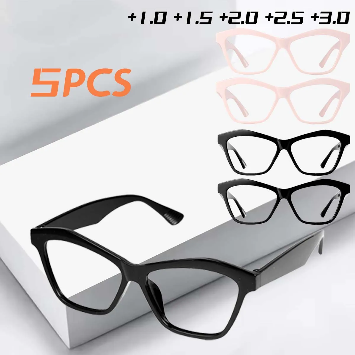 

5pcs Fashion New Plastic Women Reading Glasses Cat Eye Designer Presbyopia Hyperopia Female Reading Eyeglasses Eyewear