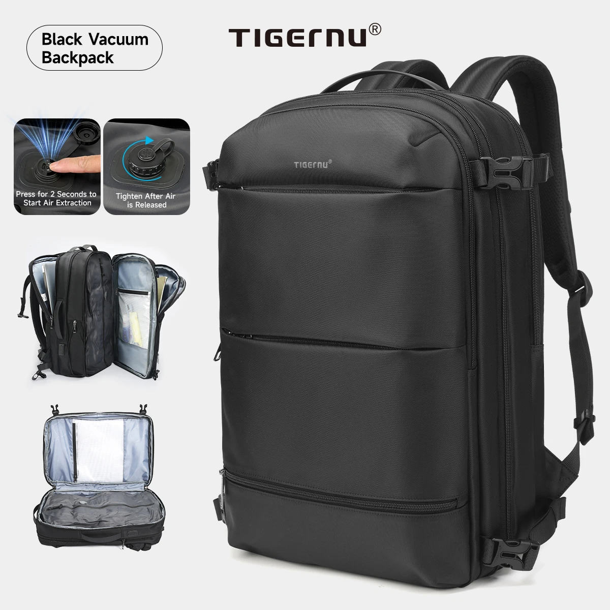 Tigernu Vacuümcompressie-rugzakken Heren Reisrugzak Uitbreidbare USB-tas Grote capaciteit 17 laptoptassen voor schoo-cabinezakken