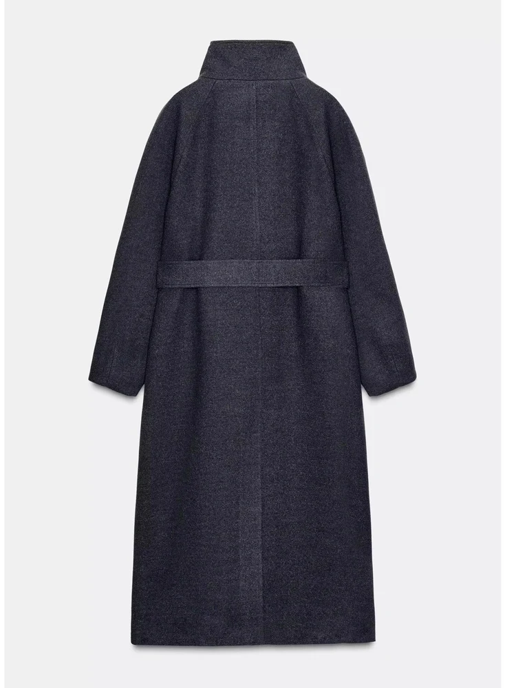 Ele doux col montant ceinturé femmes manteau 2025 hiver nouveauté trajet haut de gamme sensation Polyester longue Sve couleur Pure