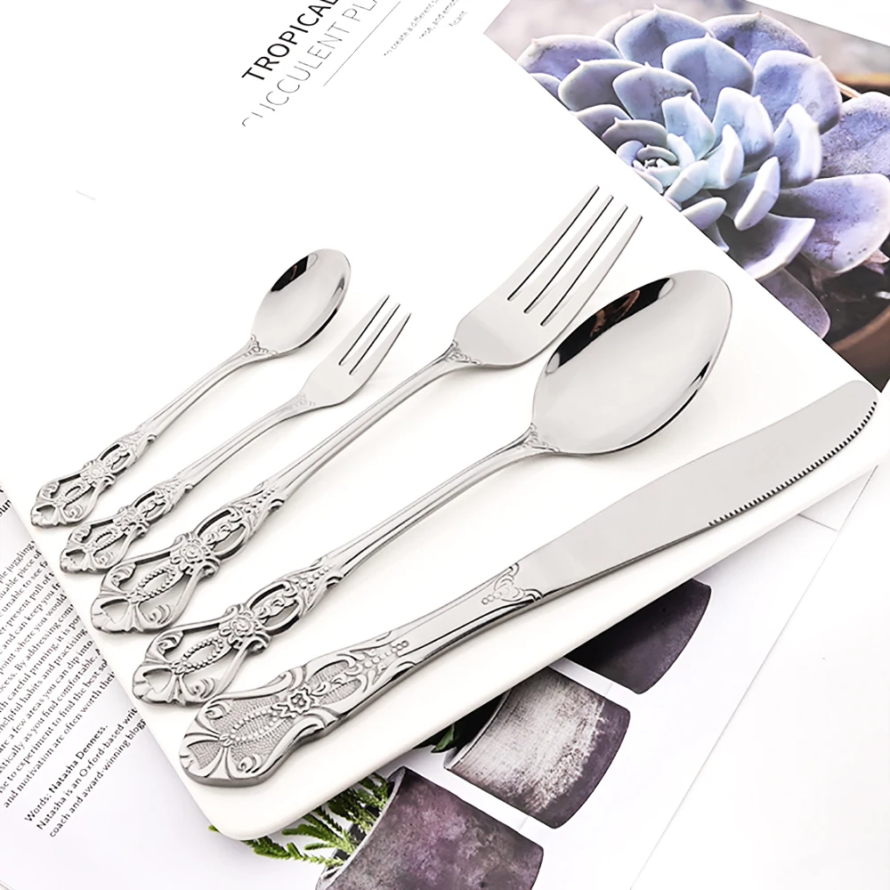 Drmfiy Royal 20pcs Stainless Steel Cutlery Set Western Dinnerware Tableware Set Knives Coffee Spoons Fruit Forks Silverware Set