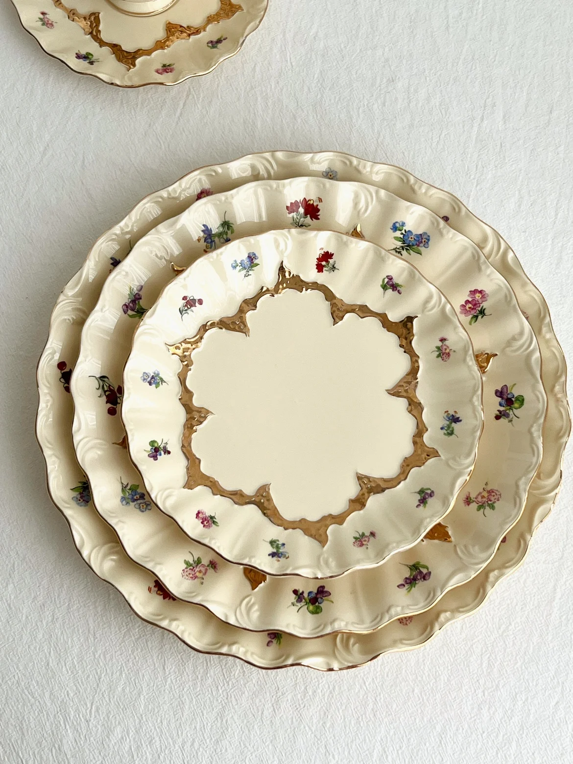 Extremely luxurious hand-painted embossed gold border small flower plate, lady grade ceramic dish plate, dessert plate