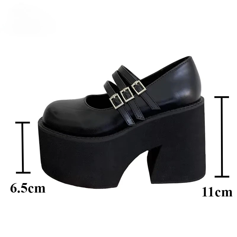 

Women Lolita High Heels Chunky Platform Buckle Strap Mary Jane Shoes 11CM Super High Heel Pumps Woman Cosplay Goth Punk Shoes