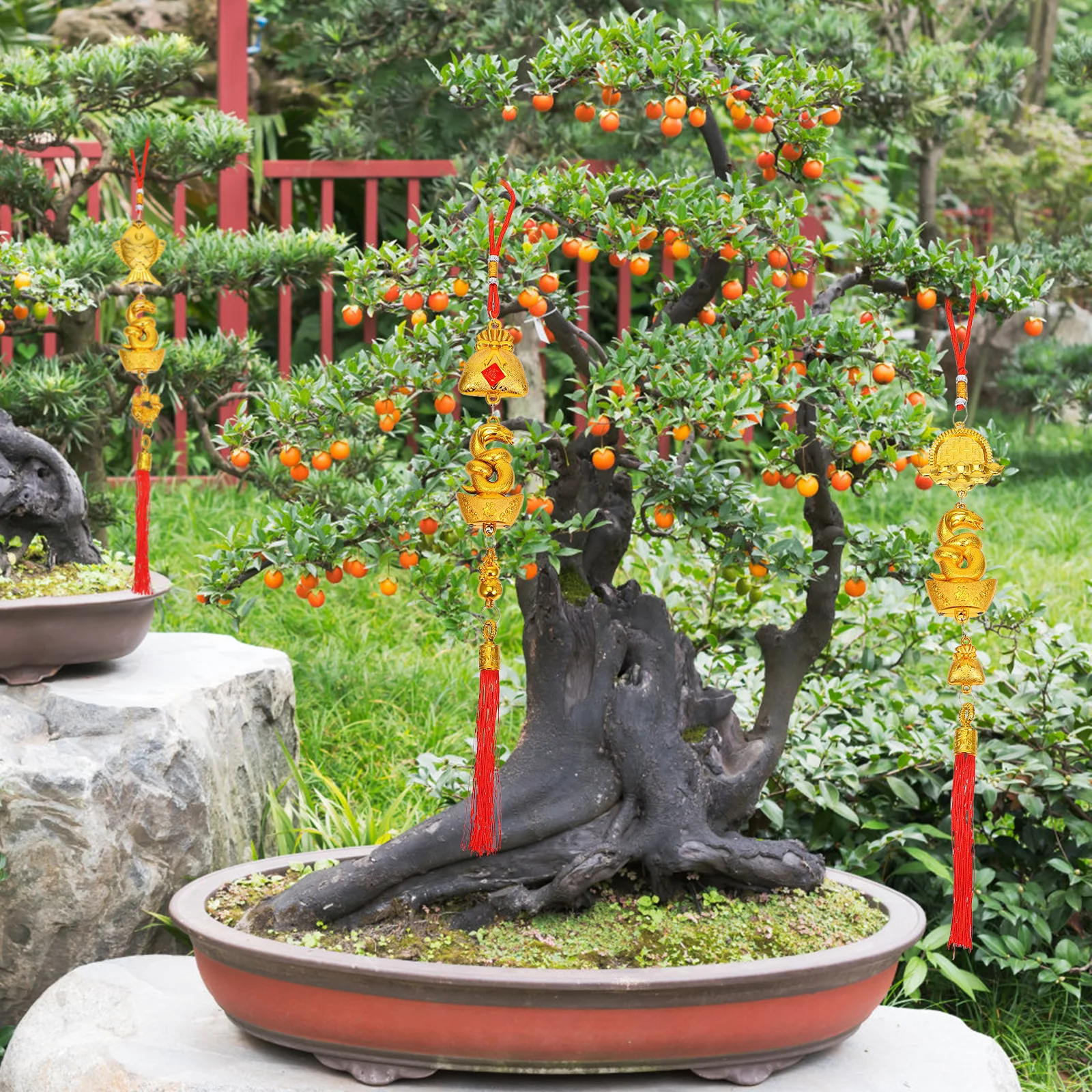 4 قطعة ثعبان سنة بونساي قلادة معلقة حلية السنة الصينية الجديدة ديكور شرابة قلادة للمنزل مكتب سيارة الباب الأمامي الربيع #6