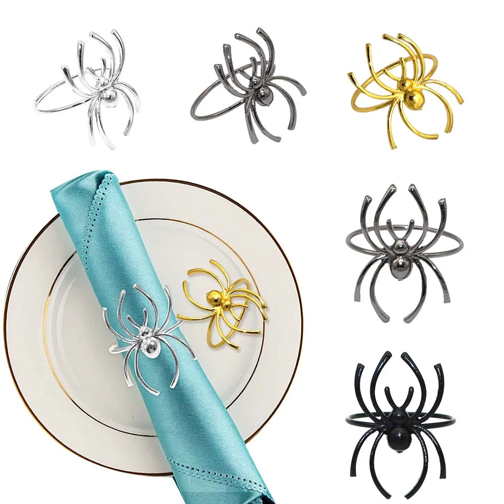 6Pcs Spider Napkin Rings Halloween Napkin Holder Metal Serviette Buckle for Halloween Themed Party Dinning Table Decor HB350