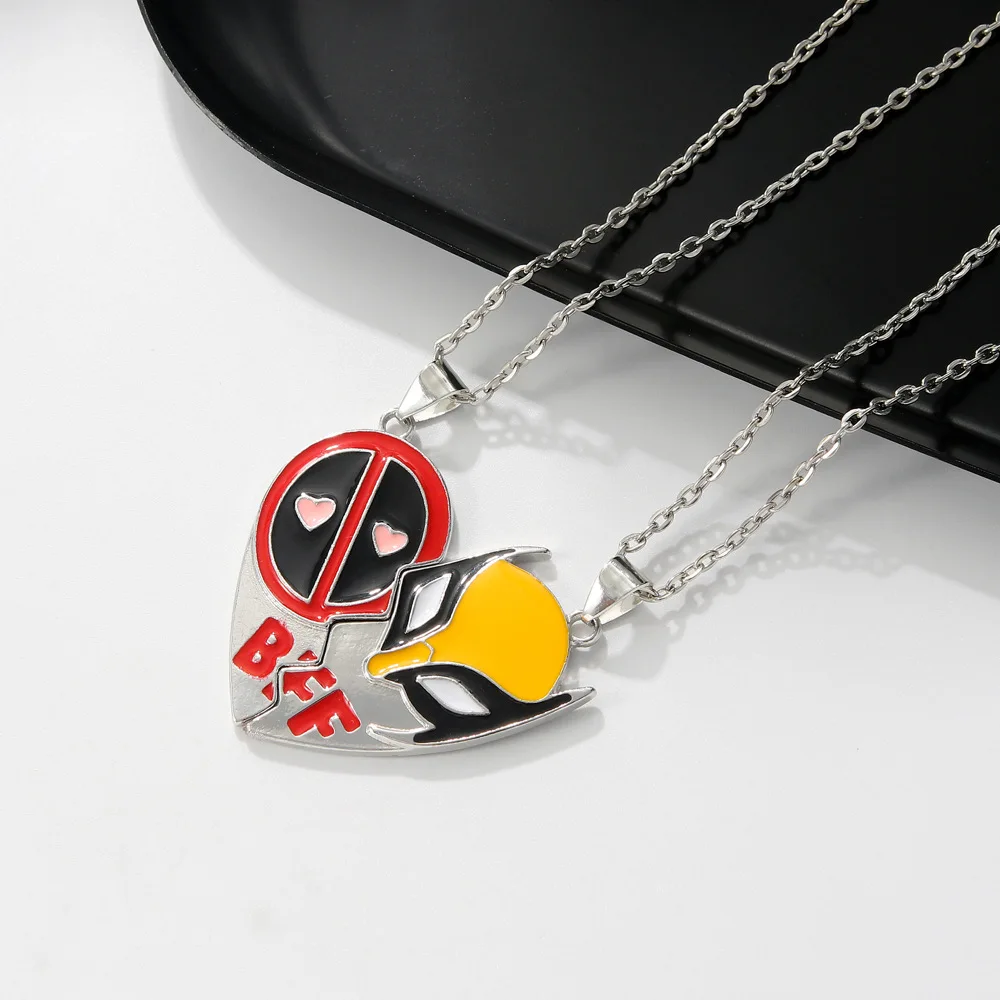 Movie Deadpool & Wolverine Best Friends Red Yellow Clown Mask Keychain Pendant Love Heart Combination For Bag Friends Jewelry