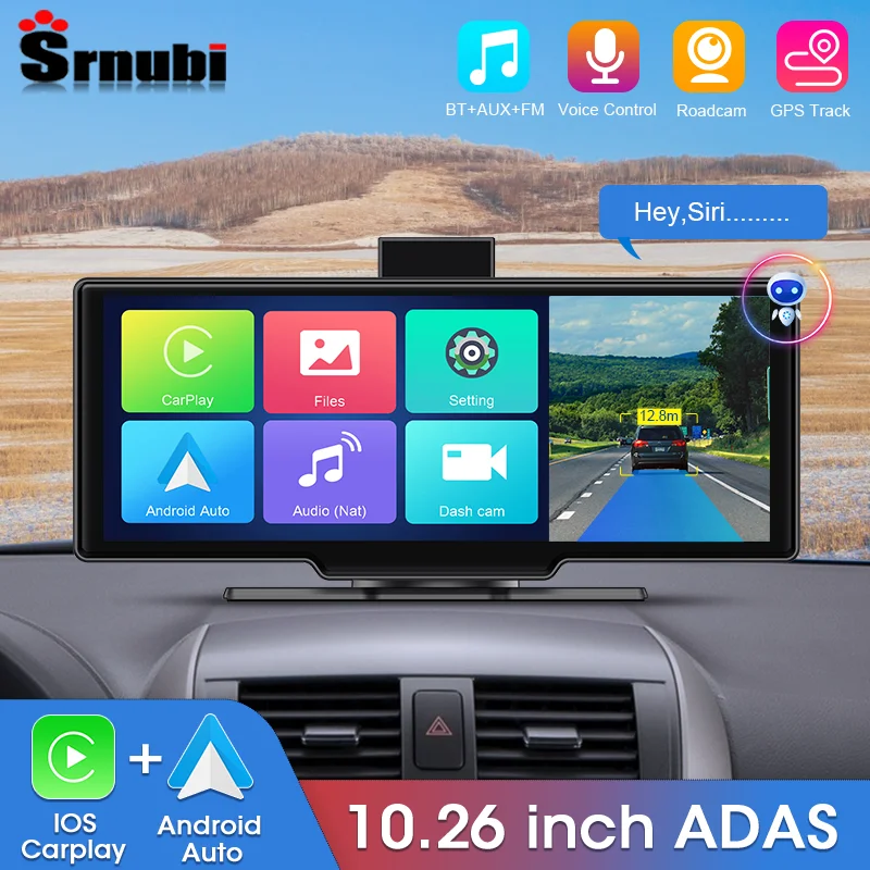 

10.26" 4K ADAS Dash Cam Wireless Carplay Android Auto Car DVR GPS Navigation Rearview Camera Audio Video Recorder AUX Dashboard