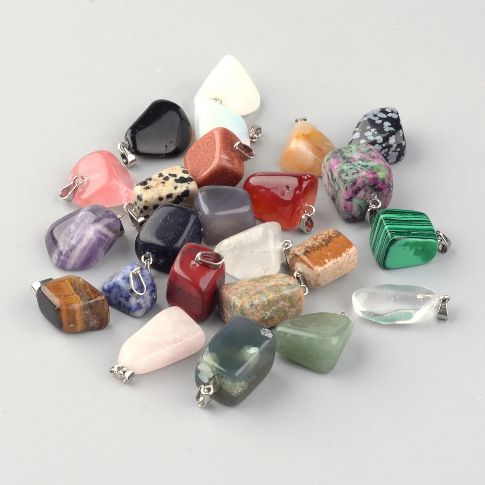 24 Style Mixed Stone Pendants with Brass Clasps Mixed Color 20~26x11~22x10~22mm Hole: 6x2mm