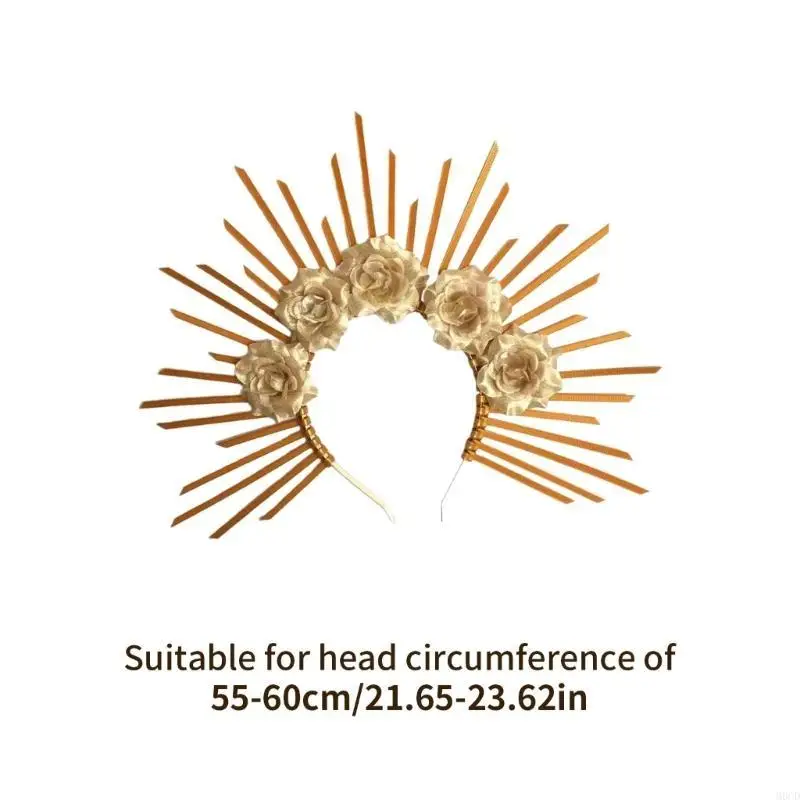 M6CDゴシックパンクフラワーヘアフープ芸術的なロゼットヘアバンドロックコンサートドレス