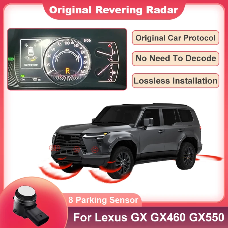 Car Parking Sensor Kit Reverse Backup Radar 8 Probes Beep Show Distance on Display Sensor Video System For Lexus GX GX460 GX550