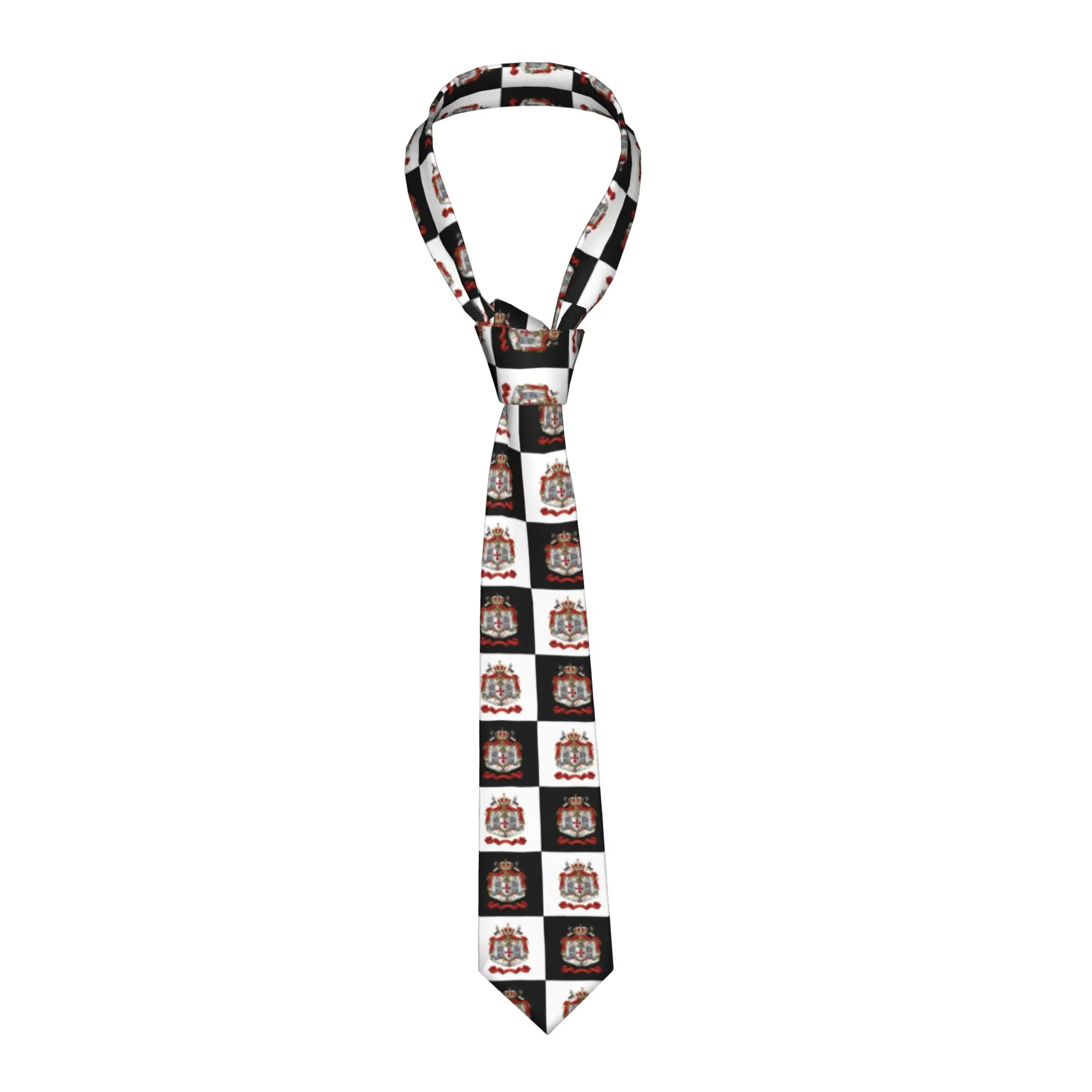 Checkered Plaid Fashion Knights Templar Flag With Coat of Arms  Ties for Business Men Medieval Warrior Cross Necktie