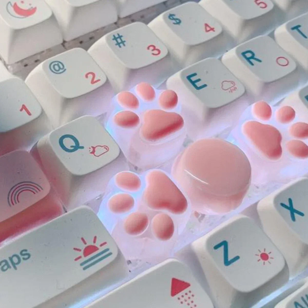 

Silicone cute Q transparent cat claw keycap cross axis mechanical keyboard creative personality soft cat palm pink blue keycap