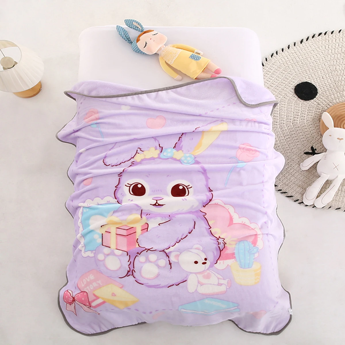 Purple Rabbit And Toys Throw Blanket  Super Soft  Sherpa Blanket for Couch Sofa Bed For Bedroom Living Room 100cmx140cm