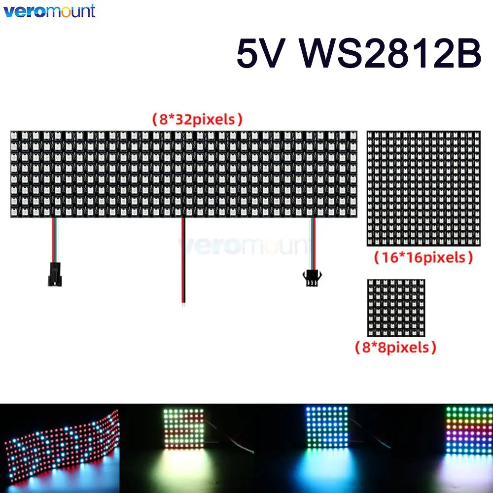 5V DC WS2812B Individually Addressable Digital Flexible Panel Light WS2812 IC RGB LED 8x8 16x16 8x32 Pixel Module Matrix Screen