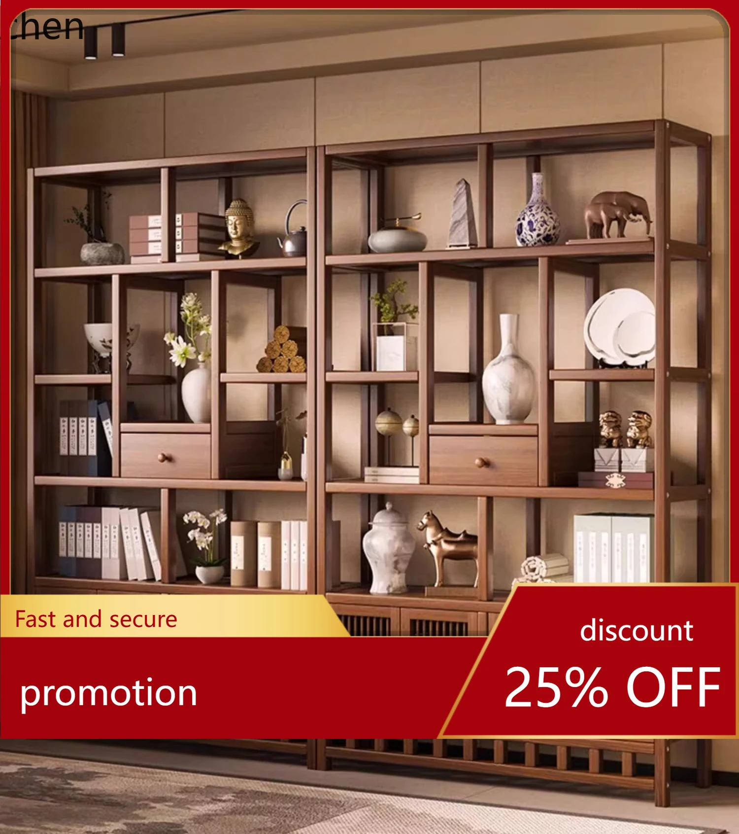 

CZ new Chinese tea room tea rack tea set retro cabinet storage rack partition display rack