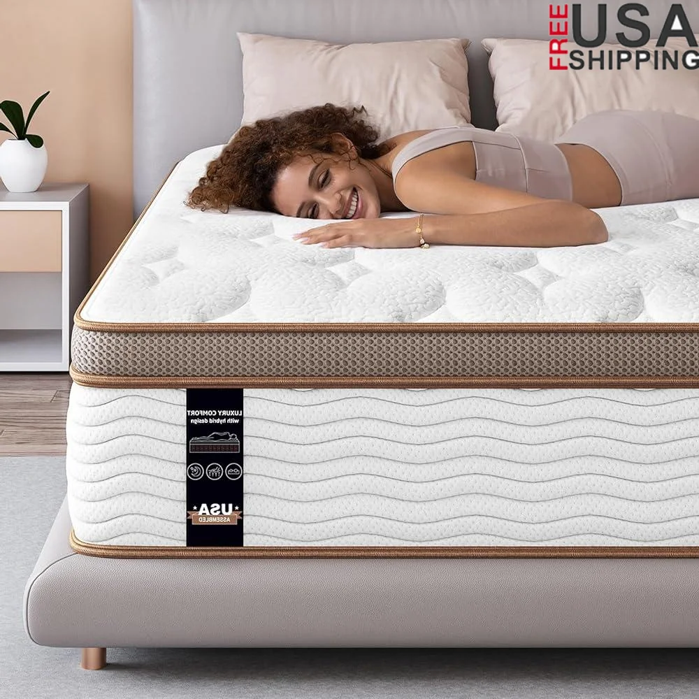 Premium 14 Inch Queen Hybrid Mattress Advanced Pocket Spring Breathable Design Motion Isolation Pressure Relief Euro Top Comfort