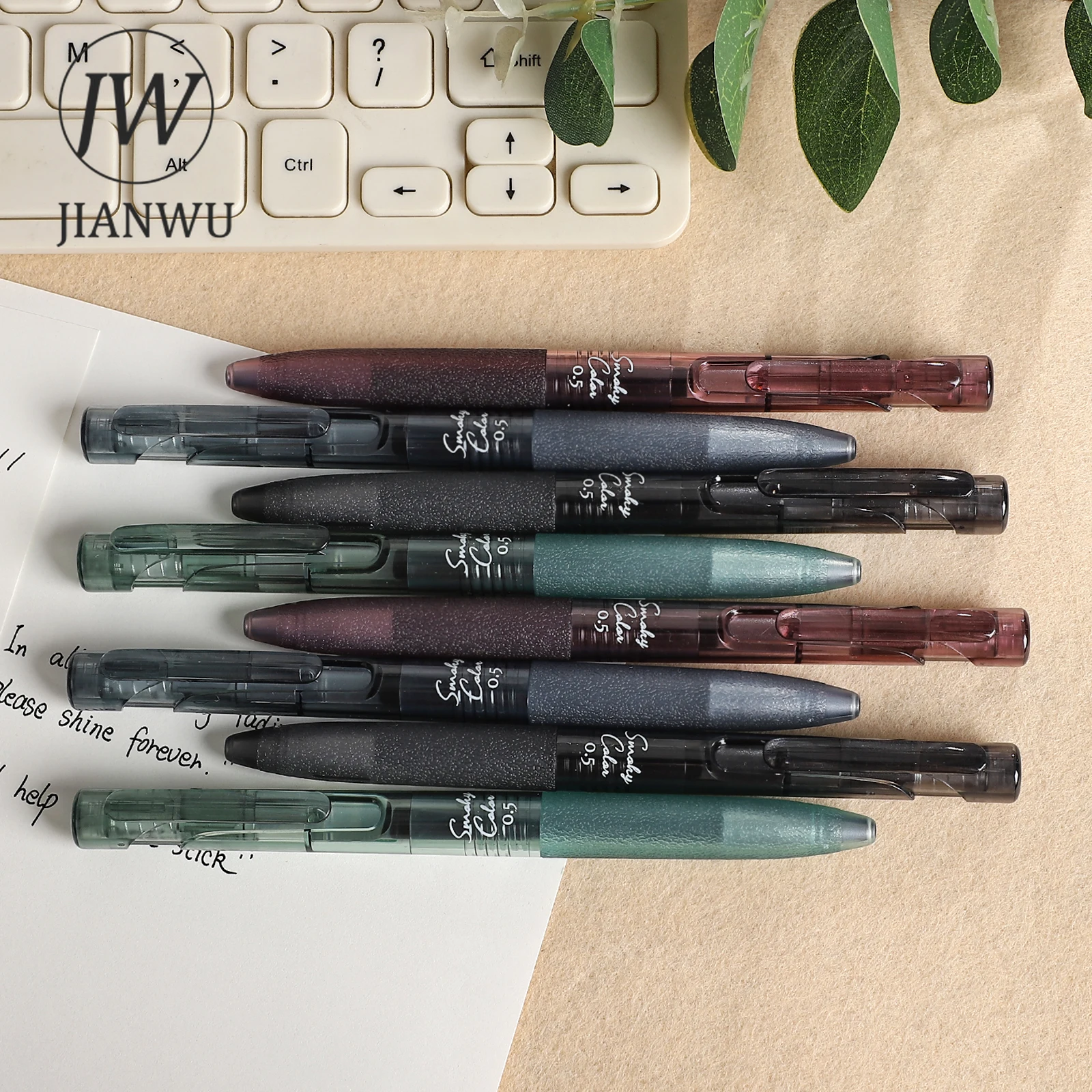 JIANWU Vintage Smoky Color Press Gel Pen 0.5mm Black Quick Drying Creative DIY Journal Student Supplies Stationery