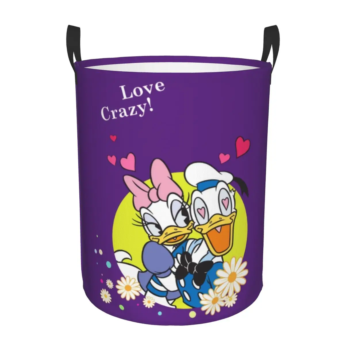 

Custom Donald Duck And Daisy Duck Love Crazy Laundry Basket Foldable Clothes Hamper for Nursery Kids Toys Storage Bin