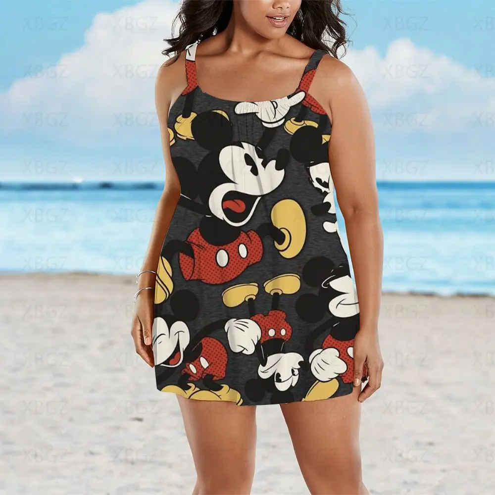 Vestidos bohemios de talla grande para mujer, trajes sexys sin mangas con estampado de Mickey de Disney, holgados, 2022