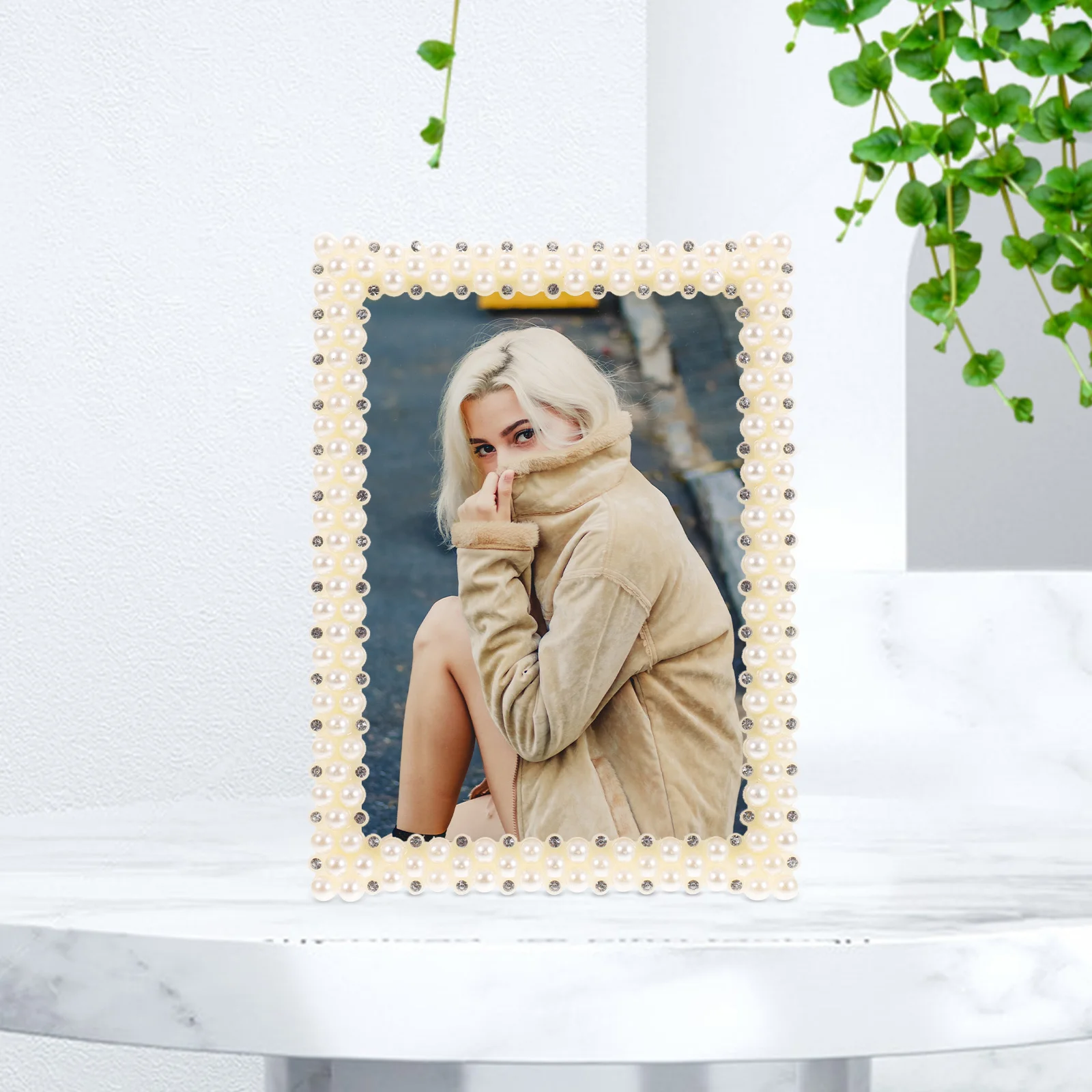 

Pearl Picture Frame Resin Wedding Desktop Photo Display Frame Vintage Tabletop Decorative Home Office Ornament