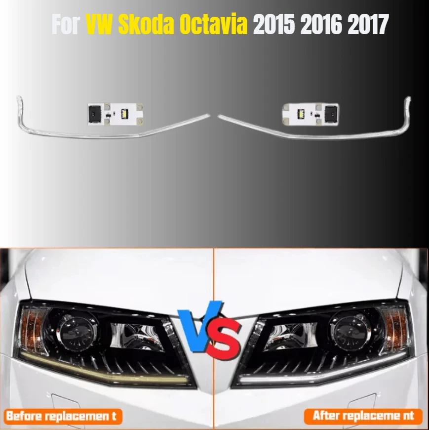 Image of Für VW Skoda Octavia 2015 2016 2017 Auto Scheinwerfer DRL Rohr Chips Acryl Lichtleiter Streifen Licht DRL Platte PCB Board Chips