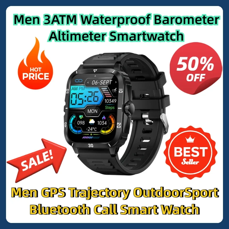 Men GPS Trajectory Outdoor Sport Bluetooth Call 430mAh 2.0'' Smart Watch Men 3ATM Waterproof Barometer Altimeter Smartwatch