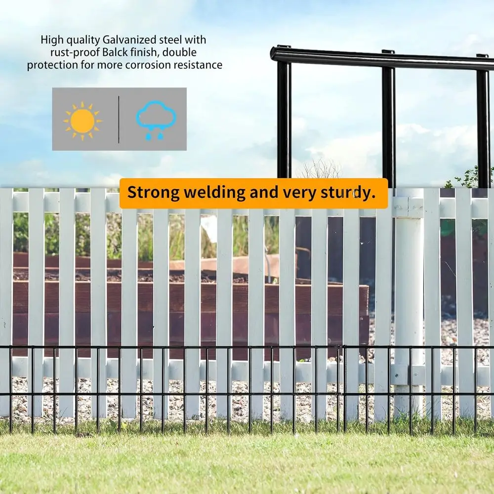 10 عبوات من سياج الحديقة تحت الأرض سعة 24 لتر × 15 ساعة للحيوانات الأليفة، ألواح سياج معدنية سوداء مع أوتاد أرضية، طول إجمالي 20 قدمًا. #6