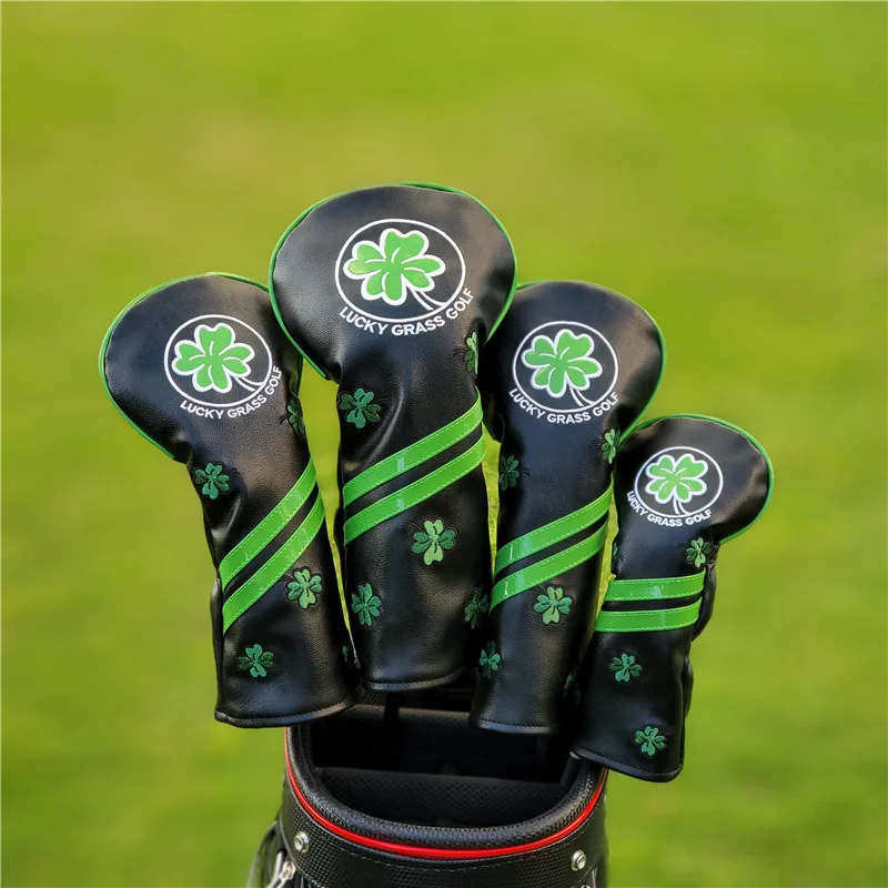 Clover Lucky Grass Golf Club Cover Head Cover Ball Head Protective Cover GOLF Push Rod Cover Iron Rod Cover Wood Fashionable