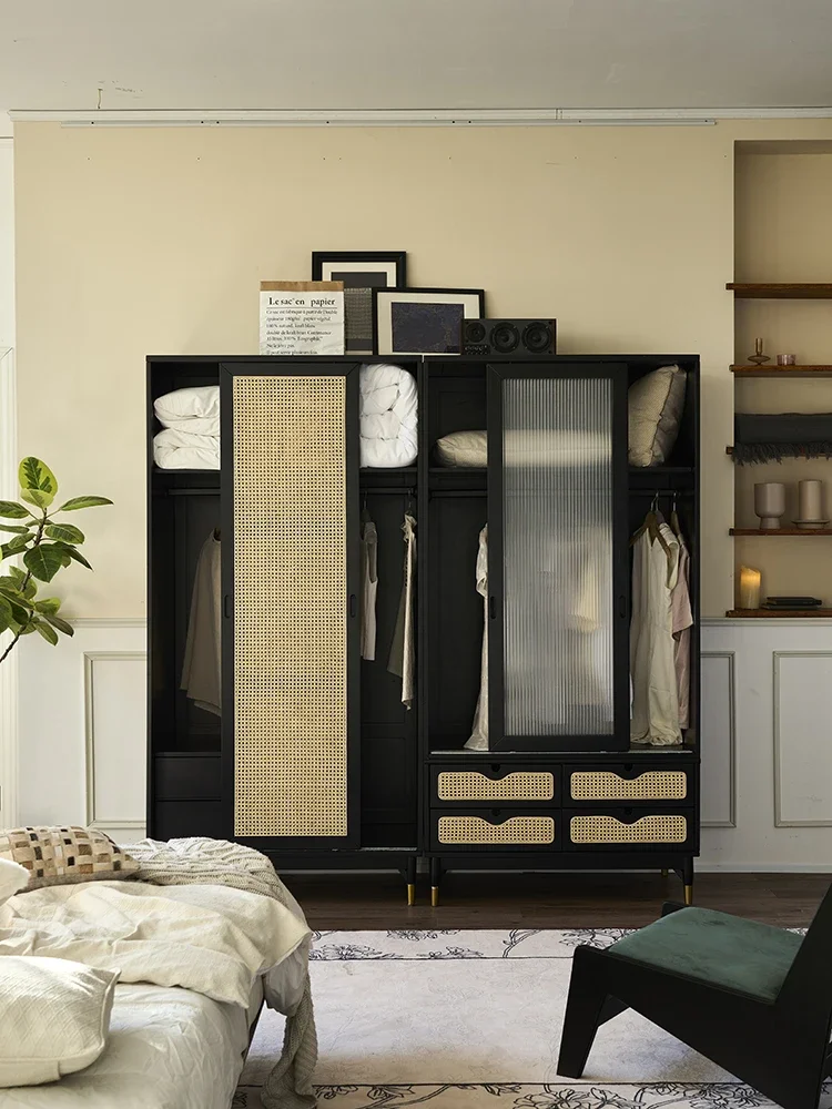 مجموعة خزانة ملابس من الخيزران الفرنسي القديم، وخزانة باب منزلية صغيرة #5