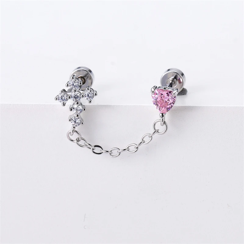 1 PCS New Fashion Gothic Style Cute Zircon Crystal Ear Bone Nail 316L Medical Titanium Steel Earrings for Women Y2K Punk Jewelry
