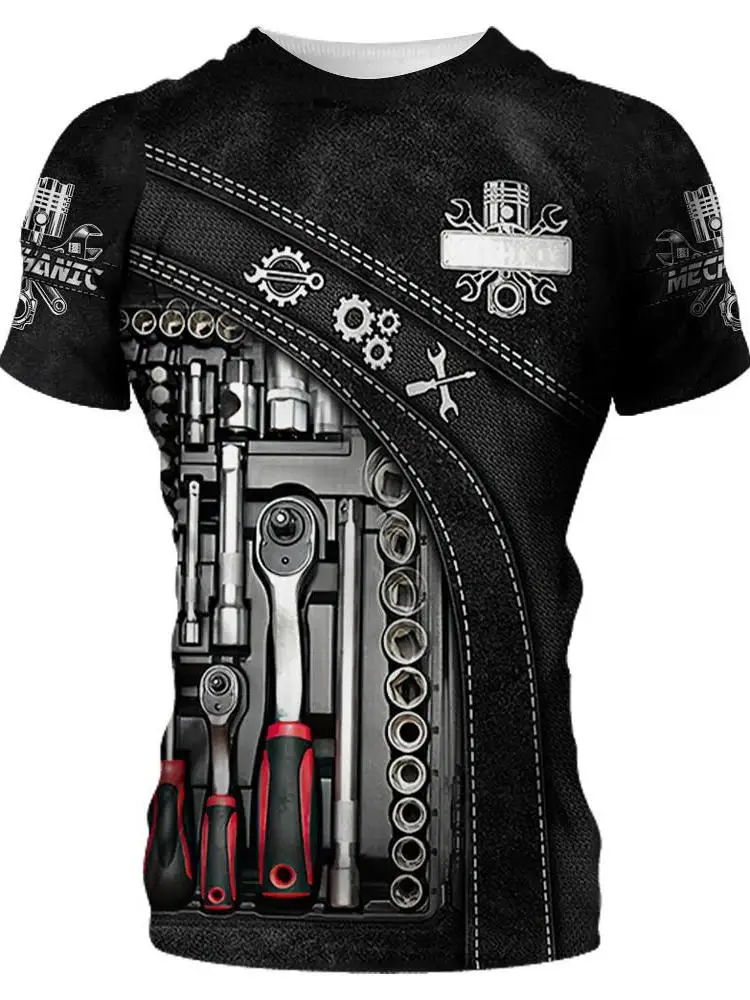 قميص رجالي بياقة دائرية ضيق القصة مع طباعة رقمية ثلاثية الأبعاد، مريح وقابل للتنفس، قطعة علوية صيفية للشباب بأسلوب أساسي وأكم... #5