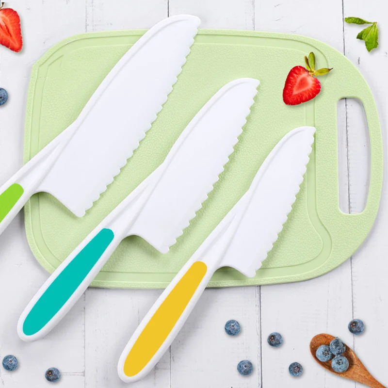 Kids Knife Colorful Toddler Cooking Knives To Cut Fruits Salad Cake Lettuce Safe Baking Cutting Cooking Plastic Kitchen Tools