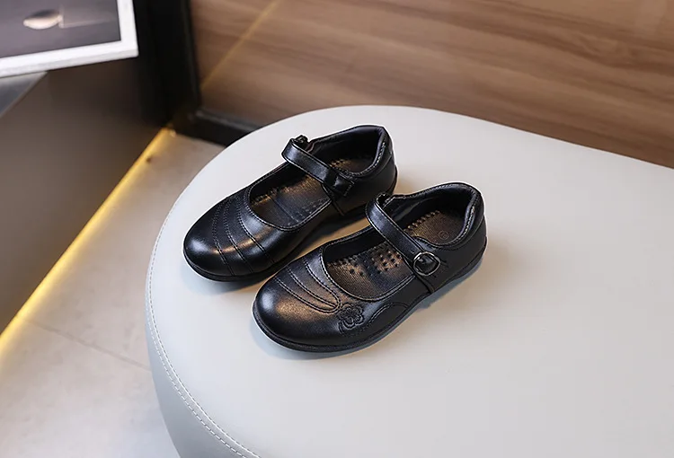 Frühling Herbst Kinder Schwarze Uniformschuhe Bestickte Mary Jane Schuhe für Mädchen Rutschfeste Schulkinderschuhe aus Leder – Detail 3