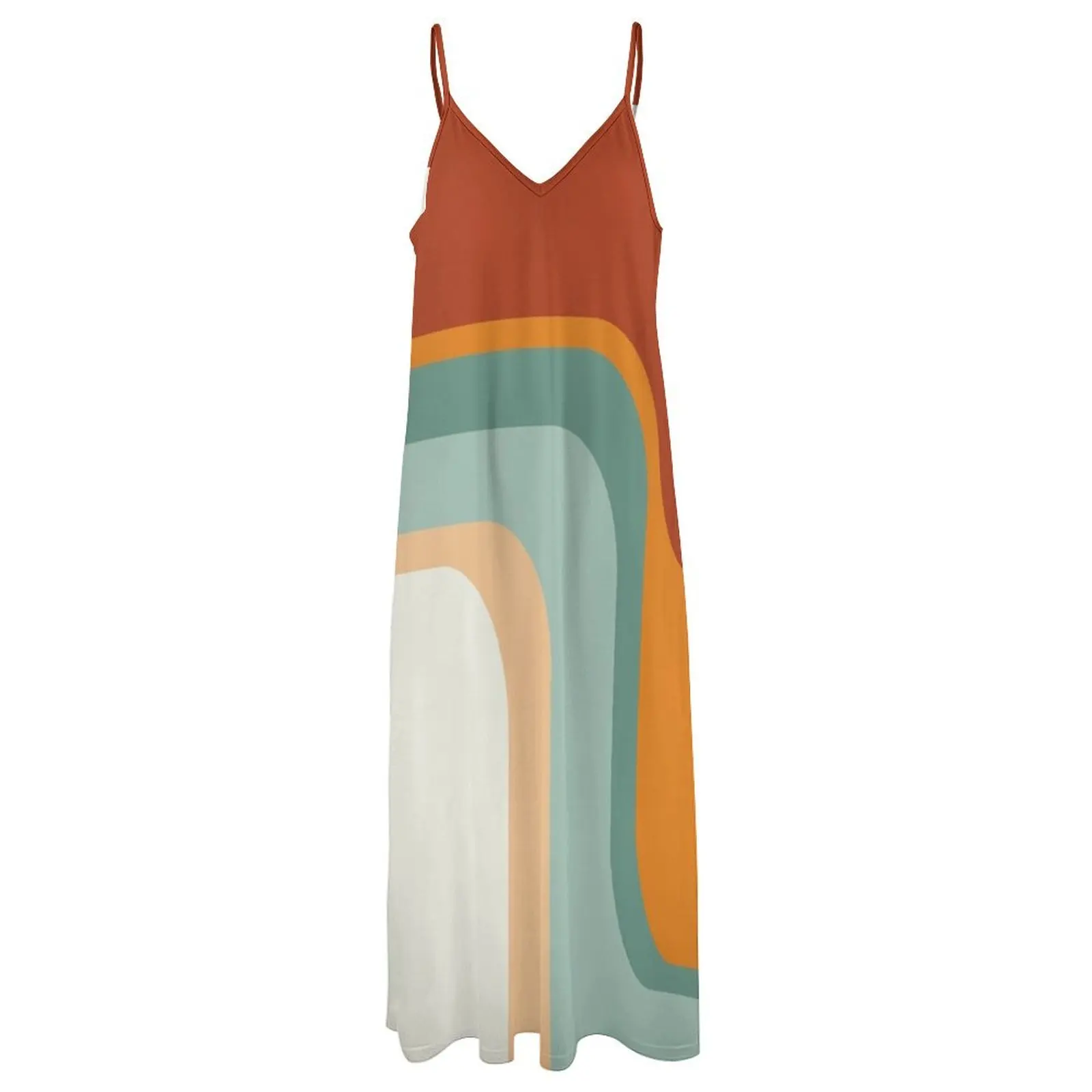 Mid-Century Modern Rainbow Rust Orange Sage Mint Boho Sleeveless Dress women's summer jumpsuit bandage dress prom dresses 2025