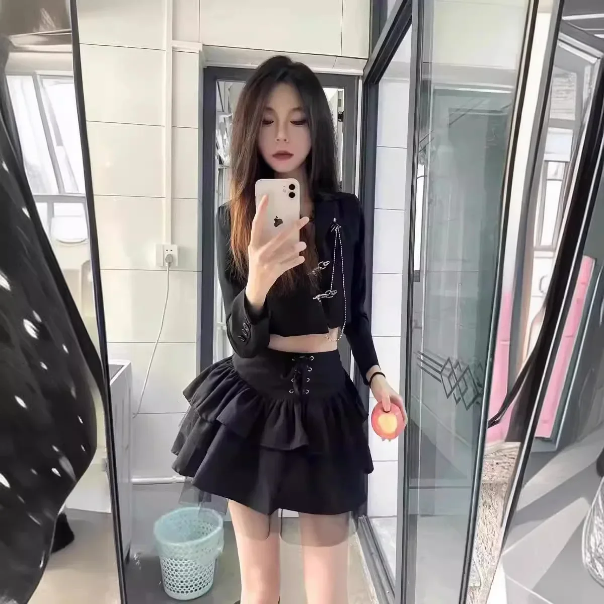Pop Mini Dress Black Cake Tummy Control Preppy Style A- Line Skirt High Waist Summer Heat Wave Women's Petite Chic Fashion