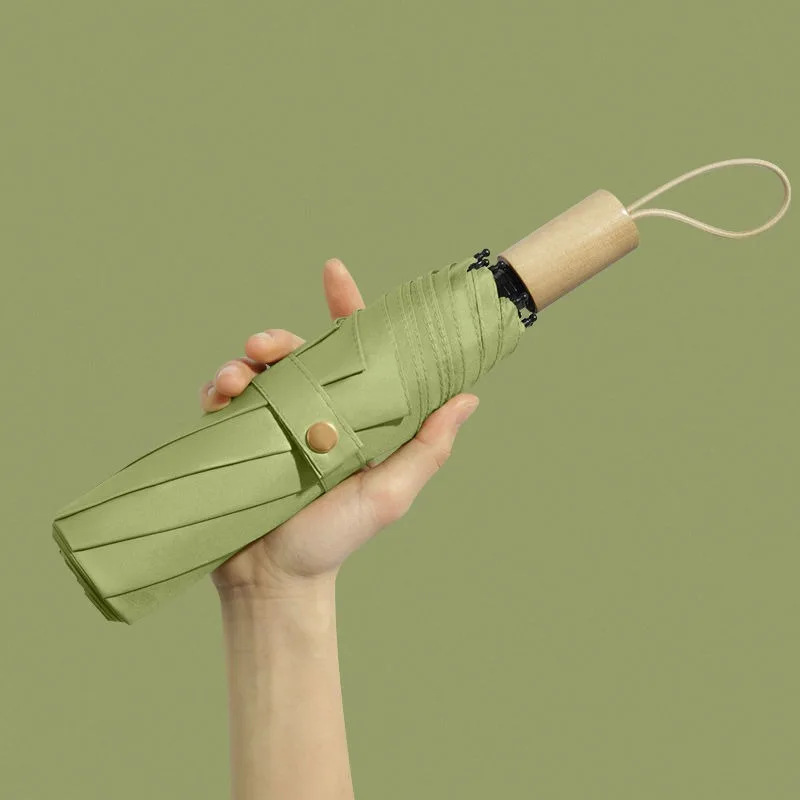 

Reinforce High Quality Triple Fold Black Rubber Folding Sun Umbrella for Both Rain and Sunshine Gift Wooden Handle Sun Umbrella