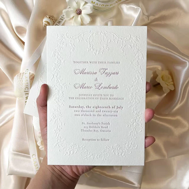 Customized Invitation Cards 3D Logo Texture Paper Wedding Invitation Debossed Embossed 600gsm High-quality Cotton Paper