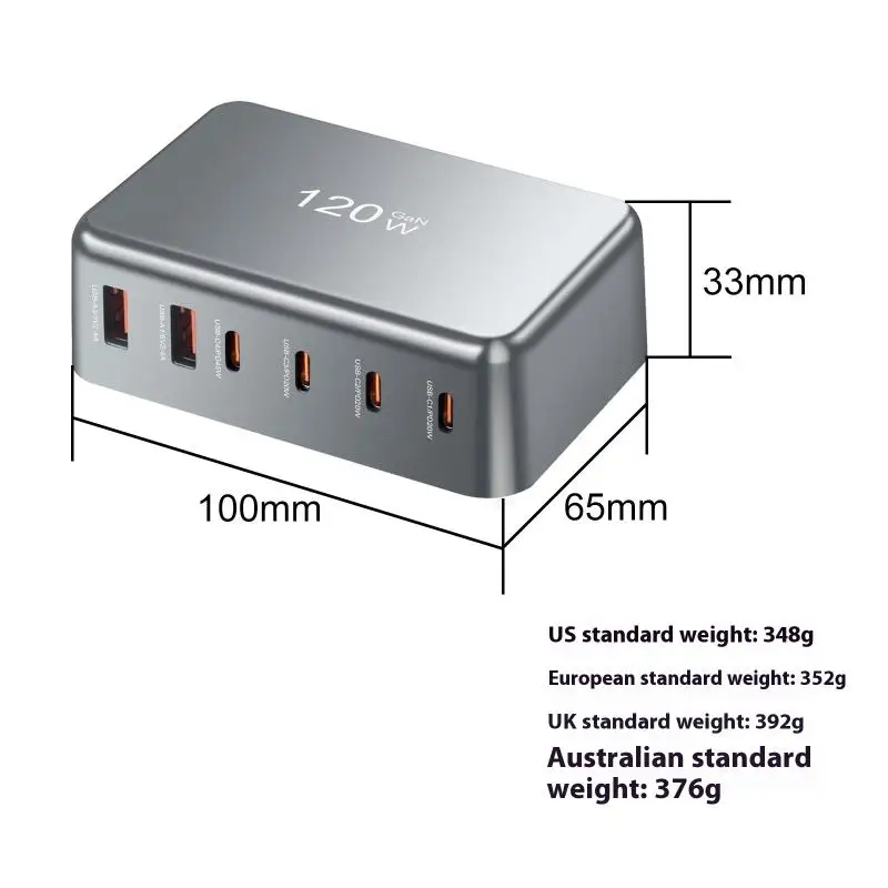 High-Speed GaN Charger 120W Desktop Charging Hub USB Type C PD For Laptops and Tablets
