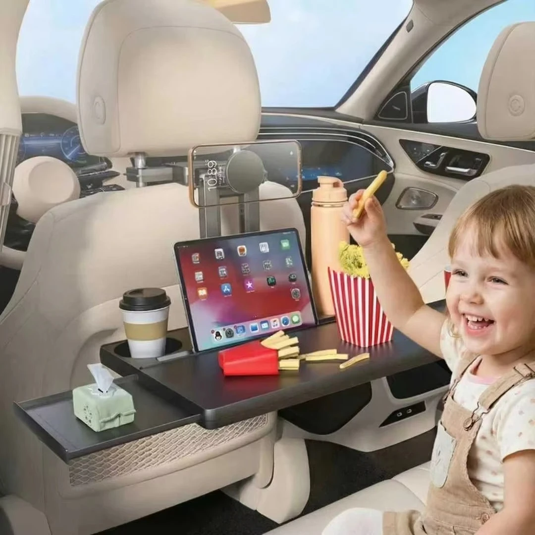 Multifunctional Magnetic Phone Holder Foldable Car Desk Auto Dining Tray with Extended Drawer Cup Holder for Road Trip