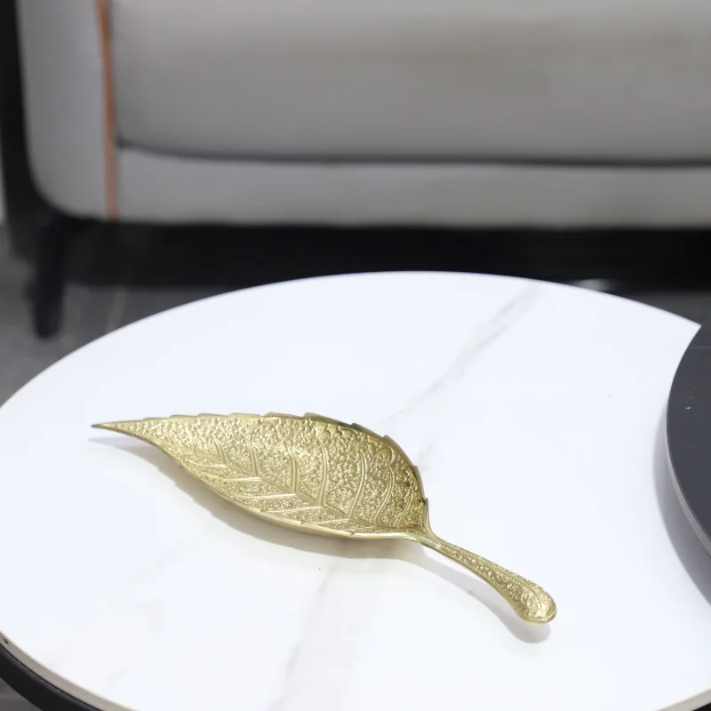 Modern Simple Gold Brass Leaf Tray Decorative Ornaments Restaurant Hotel TV Cabinet Soft Decoration Home Decor