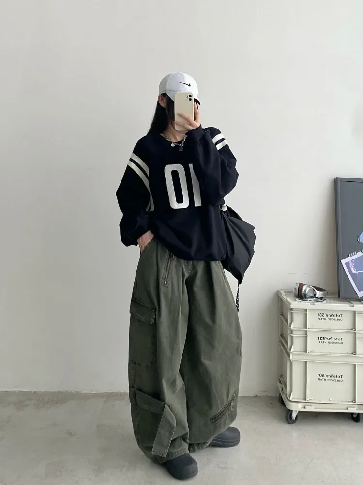 HOUZHOU Vintage Y2k Baggy Cargo Pants Woman Oversized Harajuku Korean Fashion Streetwear Japanese Style Casual Trousers Pockets