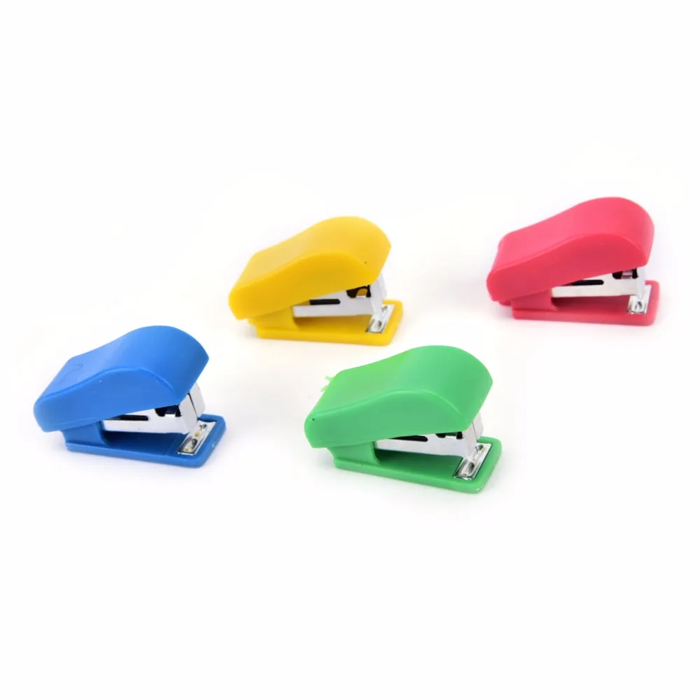 Stapler Mini Stapler Candy Solid Color Plastic Fastener Paper Stapler Manual Stapler No. 10 Staples Set Random 1set