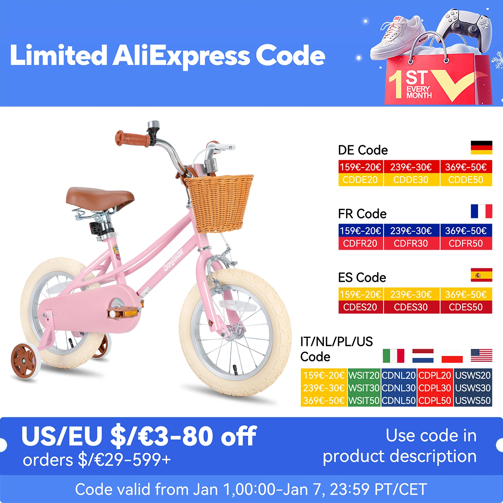 US warehouse JOYSTAR Girls Bike for 2-12 Toddlers & Kids, 12