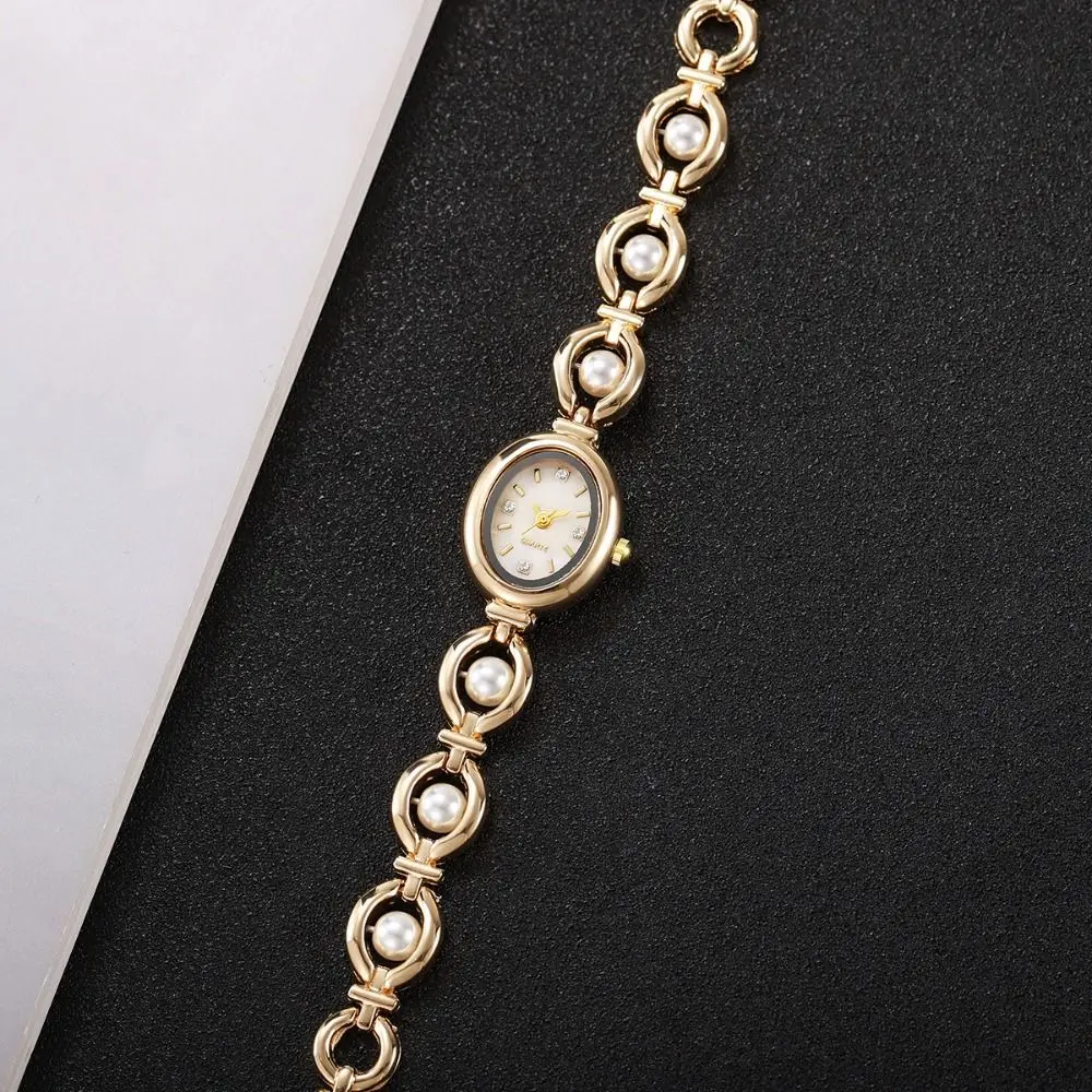 Fashion Pearl Ladies Watch Elegant Diamond Wristwatch Oval Gift Quartz Watch
