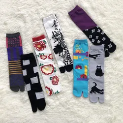 Socks Two Finger Women Men Cotton Art Design Color Printed Long Deodorant Kawaii Harajuku Designer Japanese Clog Split Toe Socks