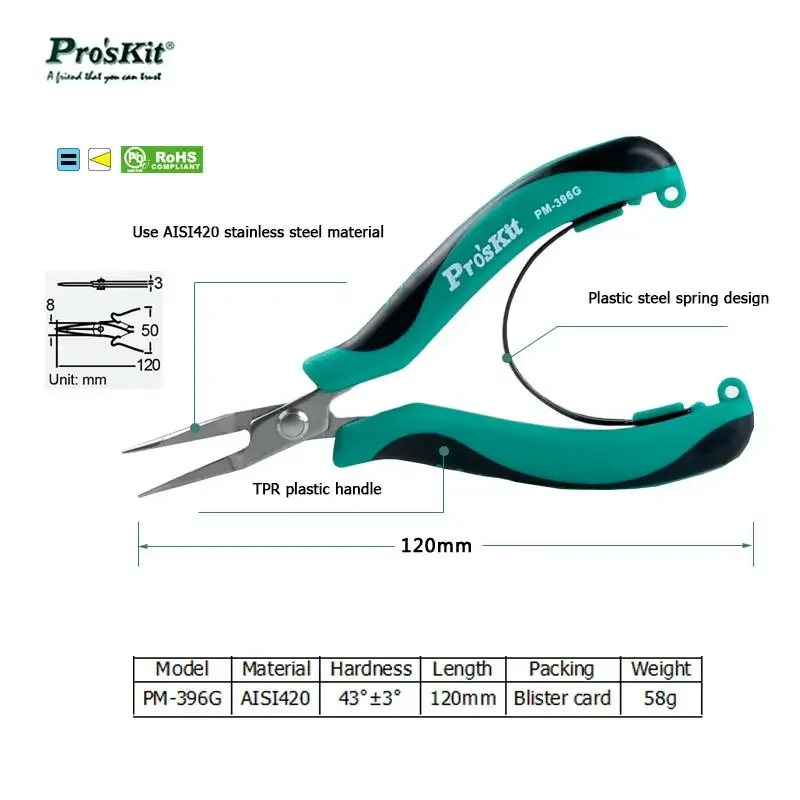 PM-396G 120mm Mini Needle-Nose Pliers Steel Cutting Nippers Cutting Tool